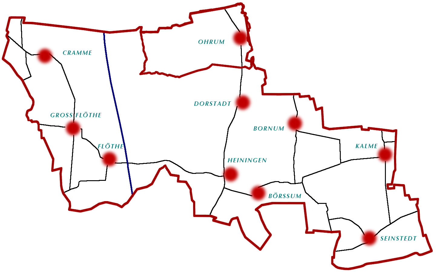 Schematische Darstellung der Lage der Samtgemeinde Oderwald im Landkreis Wolfenbüttel und der Mitliedsgemeinde Ohrum